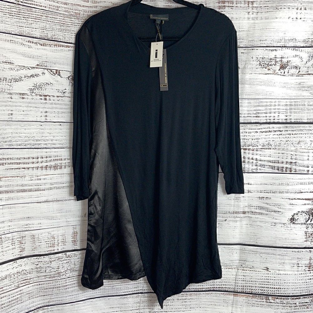 I jeans by Buffalo Top Womens Large asymmetrical hem black Tunic NWT